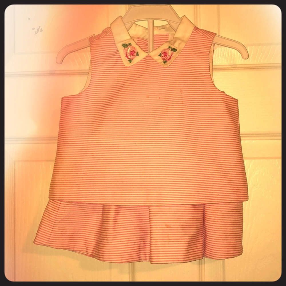 Pink and white strip skirt set